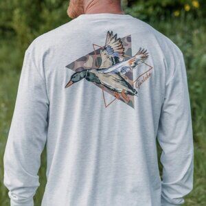 BURLEBO Pintail Triangle Diving Duck  Long Sleeve Shirt in Ash Grey